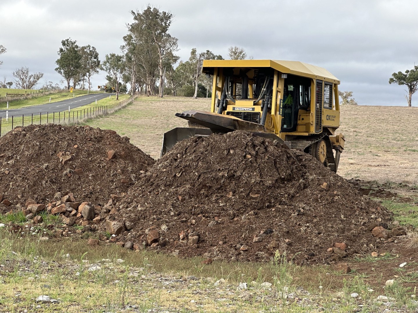 Dozer pushing a spoil heap