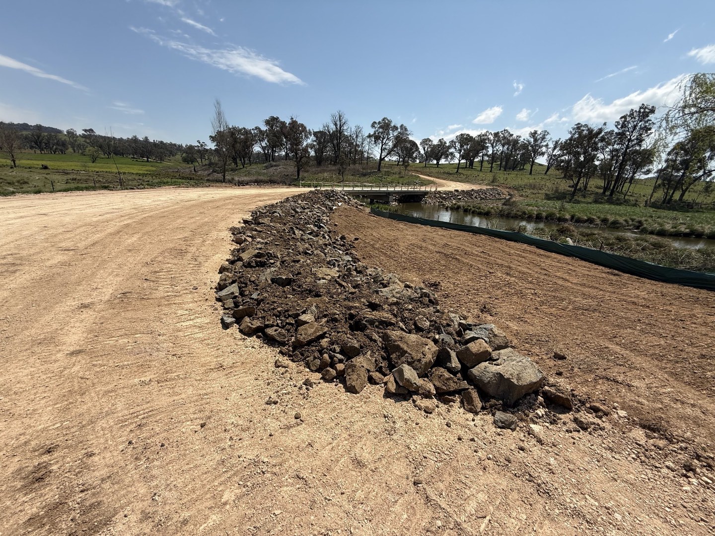 Rock lining along a new channel