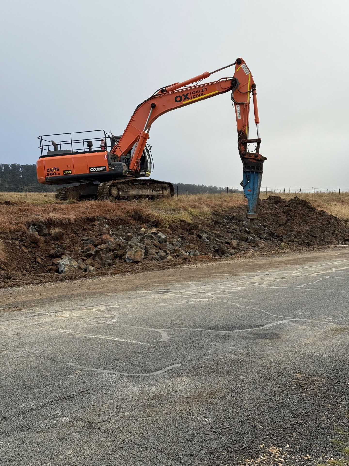 Excavator with a rock breaker
