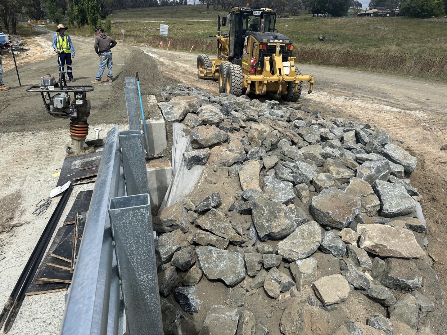 Rock scour protection beside a road