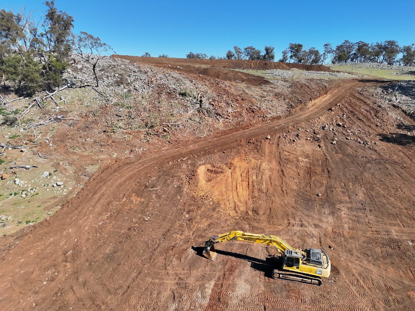 Komatsu excavator on the new haul road